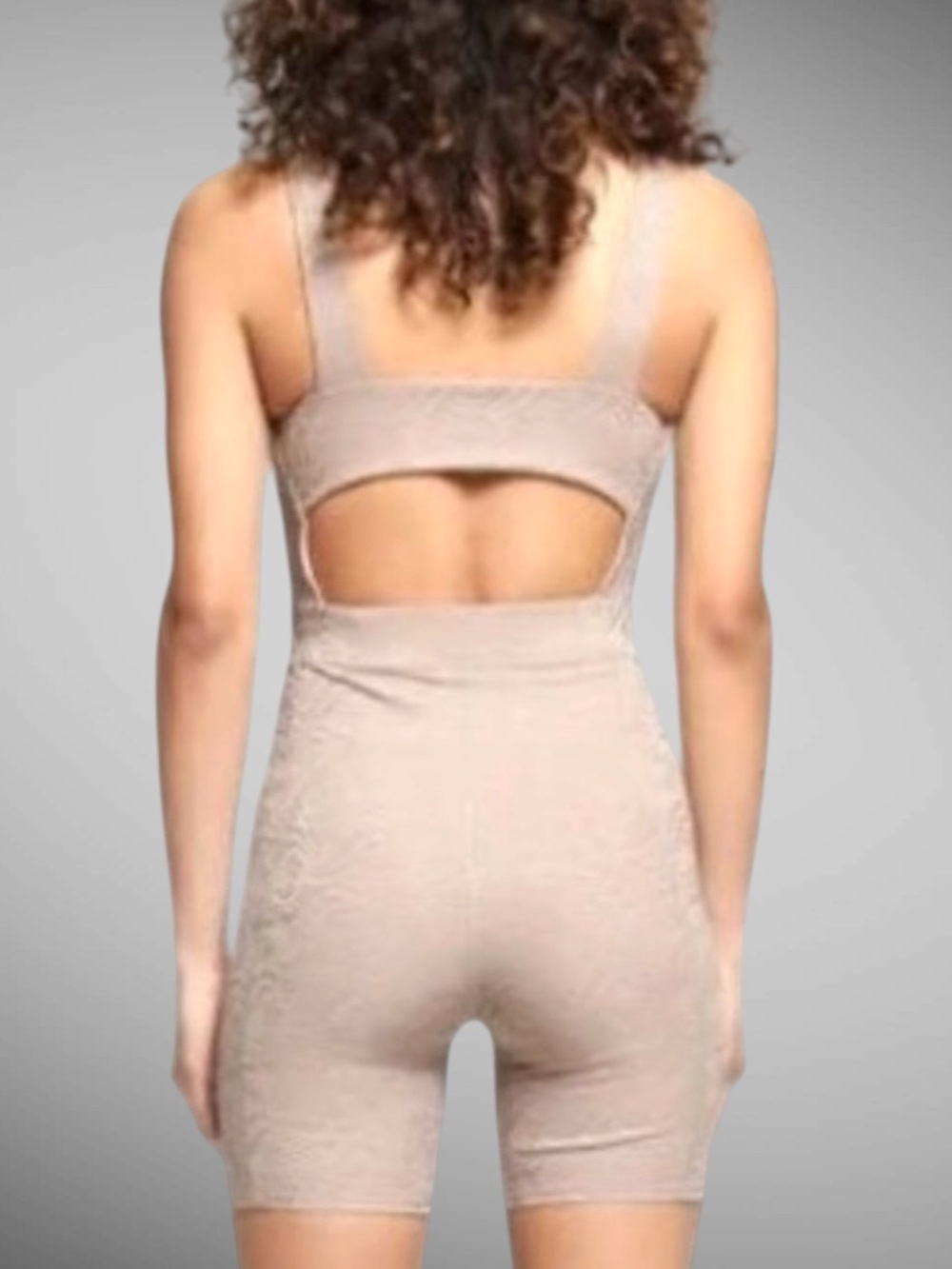 Twenty Montreal Sculpting Bodysuit Romper Beige Textured Athleisure Set NWT M